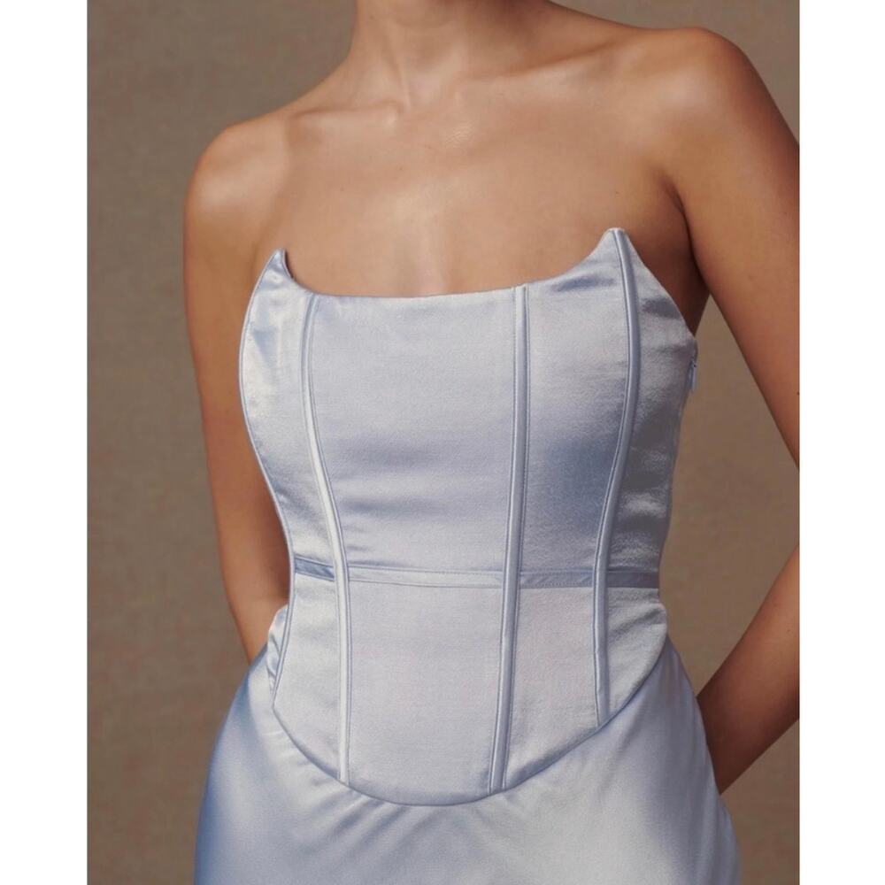 NEW NWT Meshki Harlow Satin Strapless Maxi Dress 
Cornflower Blue Medium - Picture 2 of 6